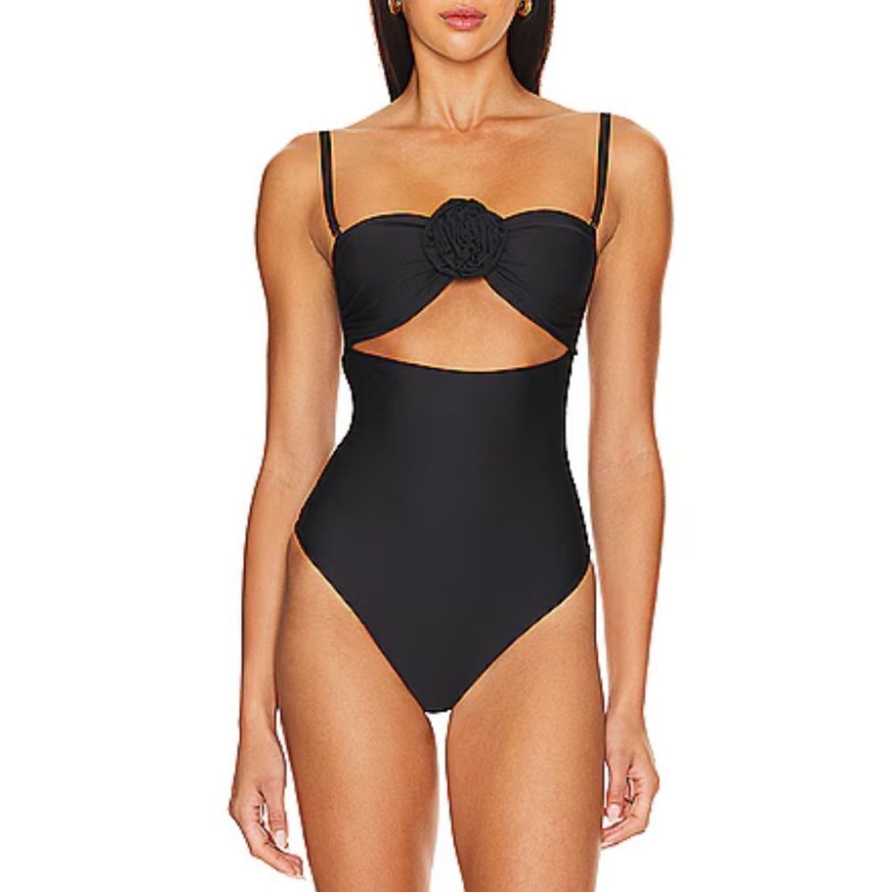 Boamar Black One Piece Swimsuit rosette Cut-Out bathing suit Revolve NWT M